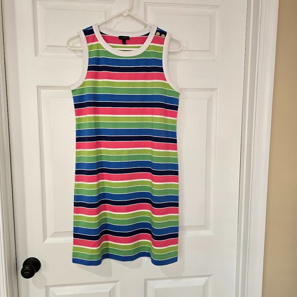 Talbots Striped Sleeveless Sun‎ Dress Stretchy Cotton Blend Colorful Size Small